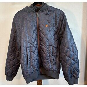 AND1 Bomber Jacket Quilted Mens S 34/36 Black Hooded Full Zip Basketball Lining